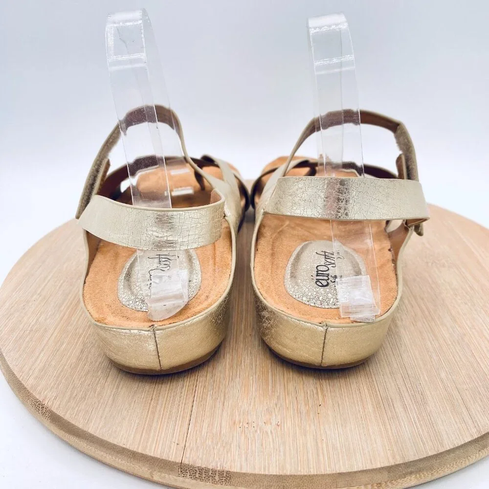 Eurosoft Sandals Womens 10 Gold Vegan Leather Slingback Flats Peep_8